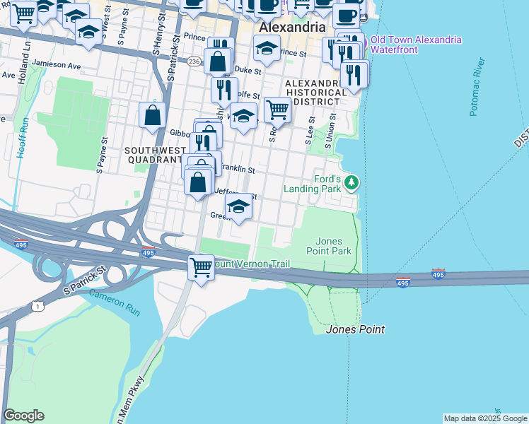 map of restaurants, bars, coffee shops, grocery stores, and more near 818 South Royal Street in Alexandria