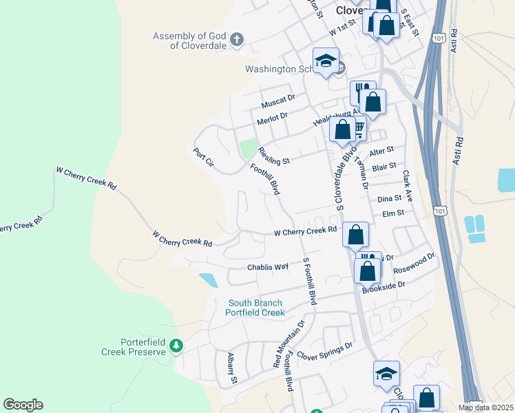 map of restaurants, bars, coffee shops, grocery stores, and more near 105 Saint Michael Court in Cloverdale
