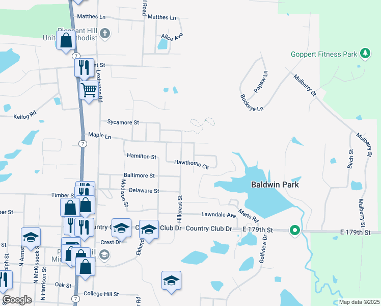 map of restaurants, bars, coffee shops, grocery stores, and more near 905 Johnson Circle in Pleasant Hill