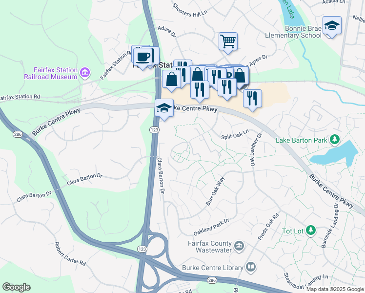 map of restaurants, bars, coffee shops, grocery stores, and more near 10947 Crevenna Oak Drive in Burke