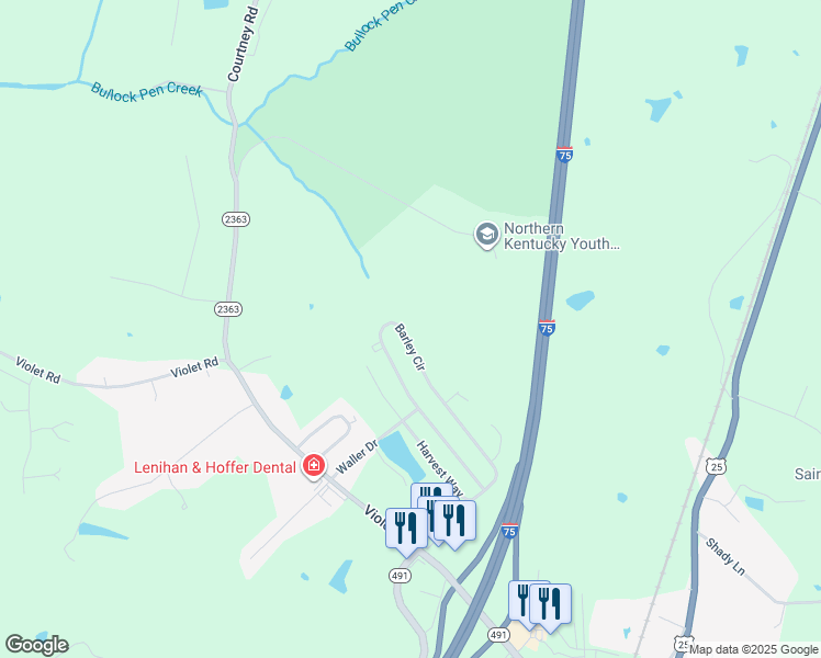 map of restaurants, bars, coffee shops, grocery stores, and more near 260 Barley Circle in Crittenden