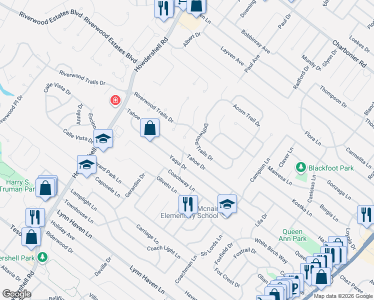 map of restaurants, bars, coffee shops, grocery stores, and more near 1972 Driftwood Trails Drive in Florissant
