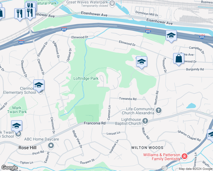 map of restaurants, bars, coffee shops, grocery stores, and more near 5708 Medallion Court in Alexandria
