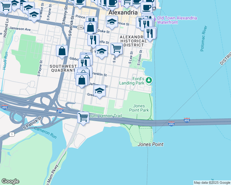 map of restaurants, bars, coffee shops, grocery stores, and more near 813 South Fairfax Street in Alexandria