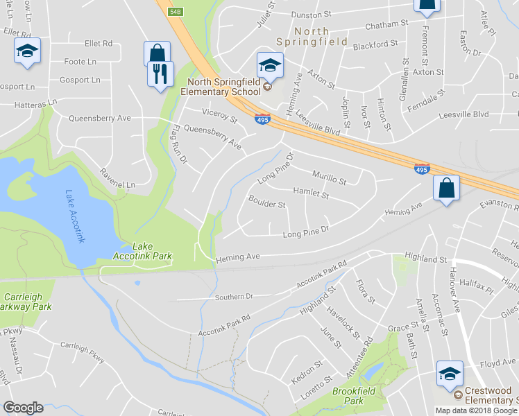 map of restaurants, bars, coffee shops, grocery stores, and more near 7619 Boulder St in Springfield