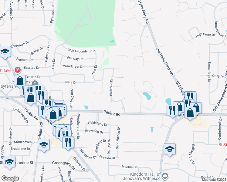 map of restaurants, bars, coffee shops, grocery stores, and more near 4211 Bielefeld Drive in Florissant