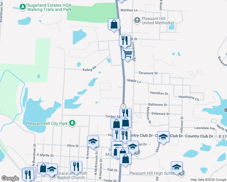 map of restaurants, bars, coffee shops, grocery stores, and more near 810 Riffle Drive in Pleasant Hill