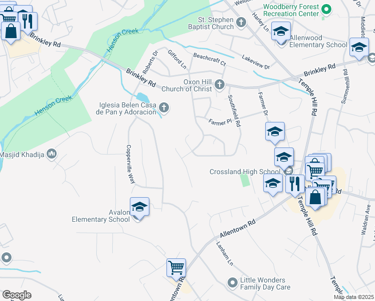 map of restaurants, bars, coffee shops, grocery stores, and more near 6811 Middlefield Road in Fort Washington