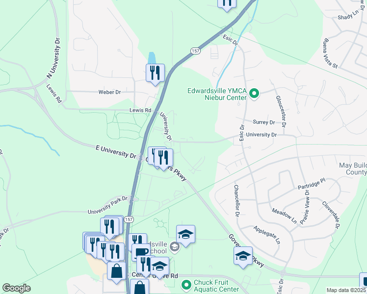 map of restaurants, bars, coffee shops, grocery stores, and more near 2 Devon Court in Edwardsville