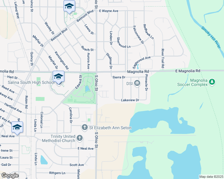 map of restaurants, bars, coffee shops, grocery stores, and more near 2504 Ambassador Drive in Salina
