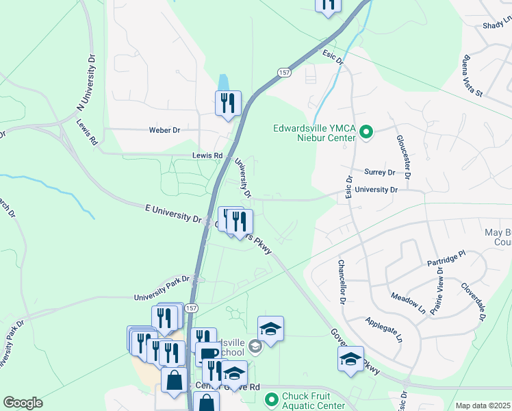 map of restaurants, bars, coffee shops, grocery stores, and more near 2 Devon Court in Edwardsville