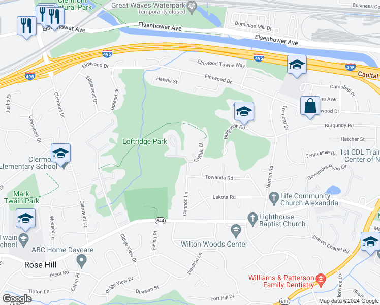 map of restaurants, bars, coffee shops, grocery stores, and more near 5700 Gladden Court in Alexandria