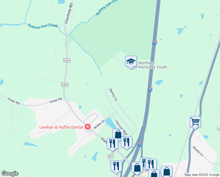 map of restaurants, bars, coffee shops, grocery stores, and more near 260 Barley Circle in Crittenden