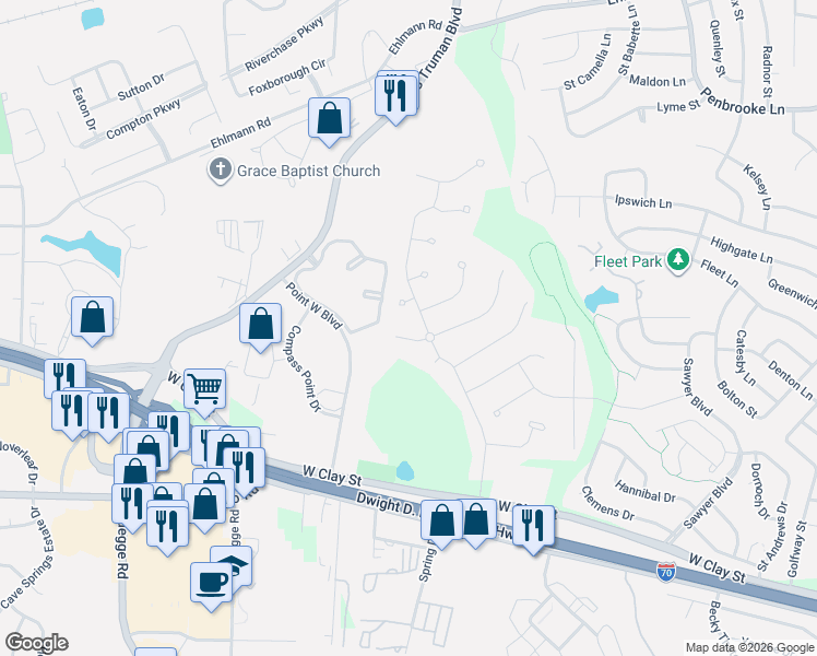 map of restaurants, bars, coffee shops, grocery stores, and more near 1003 Sandfort Farm Drive in Saint Charles
