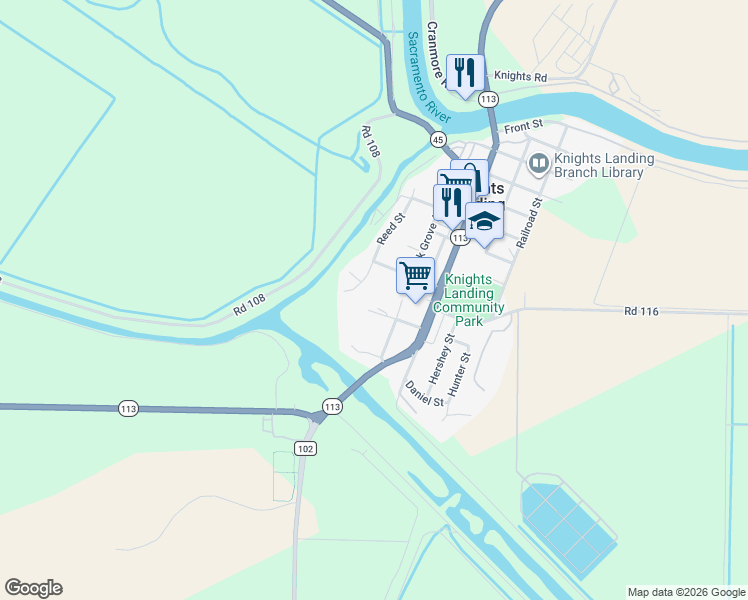 map of restaurants, bars, coffee shops, grocery stores, and more near 42032 Dixon Street in Knights Landing