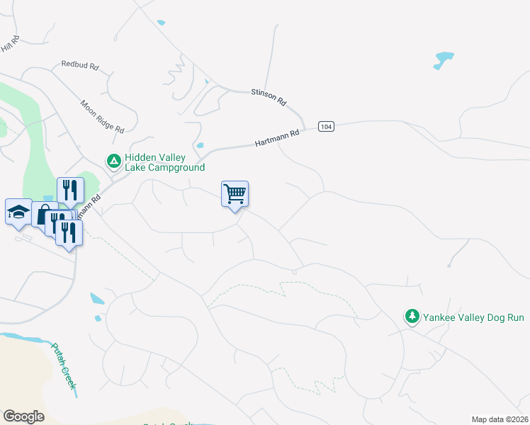 map of restaurants, bars, coffee shops, grocery stores, and more near 19704 Donkey Hill Road in Hidden Valley Lake
