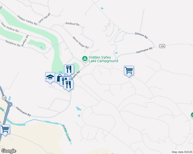 map of restaurants, bars, coffee shops, grocery stores, and more near 19377 Park Ridge Drive in Hidden Valley Lake
