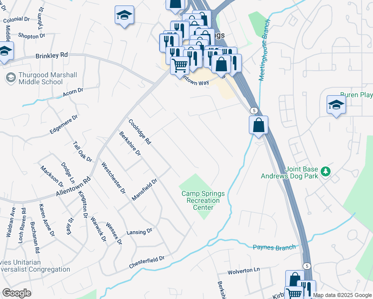 map of restaurants, bars, coffee shops, grocery stores, and more near 6800 Geneva Ln in Temple Hills