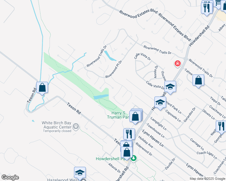 map of restaurants, bars, coffee shops, grocery stores, and more near 2111 Beam Place in Florissant