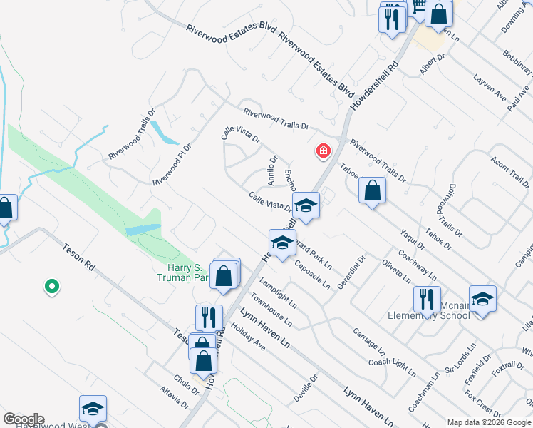 map of restaurants, bars, coffee shops, grocery stores, and more near 2170 Calle Vista Drive in Florissant