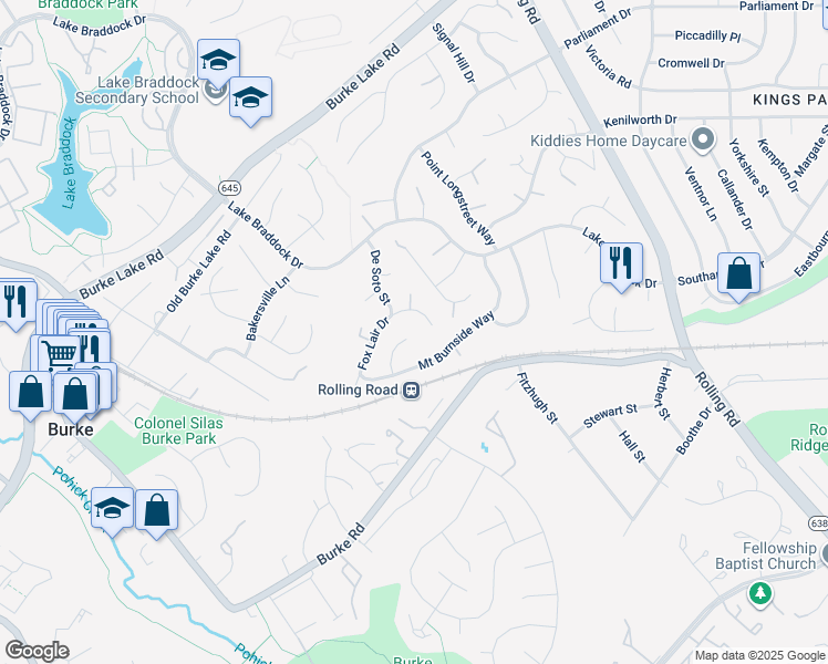 map of restaurants, bars, coffee shops, grocery stores, and more near 9100 Wax Myrtle Court in Burke