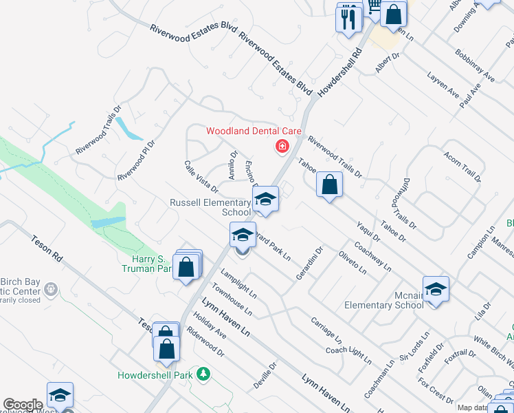 map of restaurants, bars, coffee shops, grocery stores, and more near 7350 Howdershell Road in Hazelwood