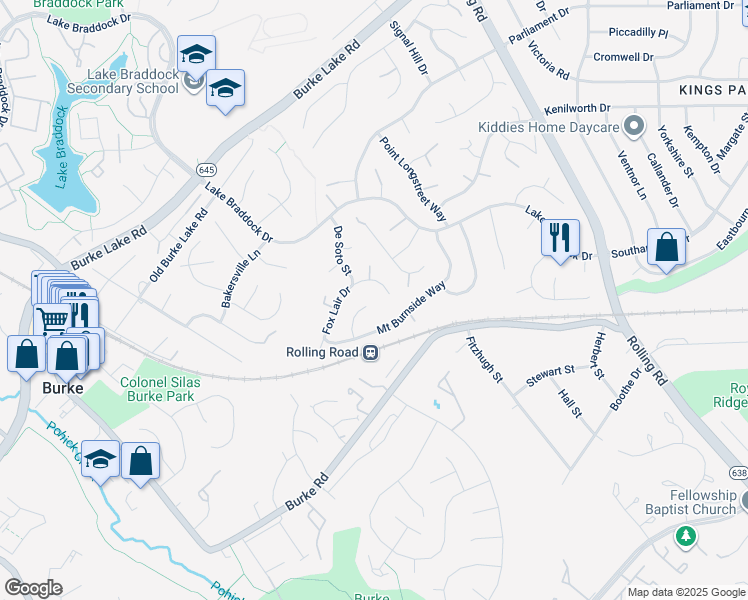 map of restaurants, bars, coffee shops, grocery stores, and more near 9100 Wax Myrtle Court in Burke