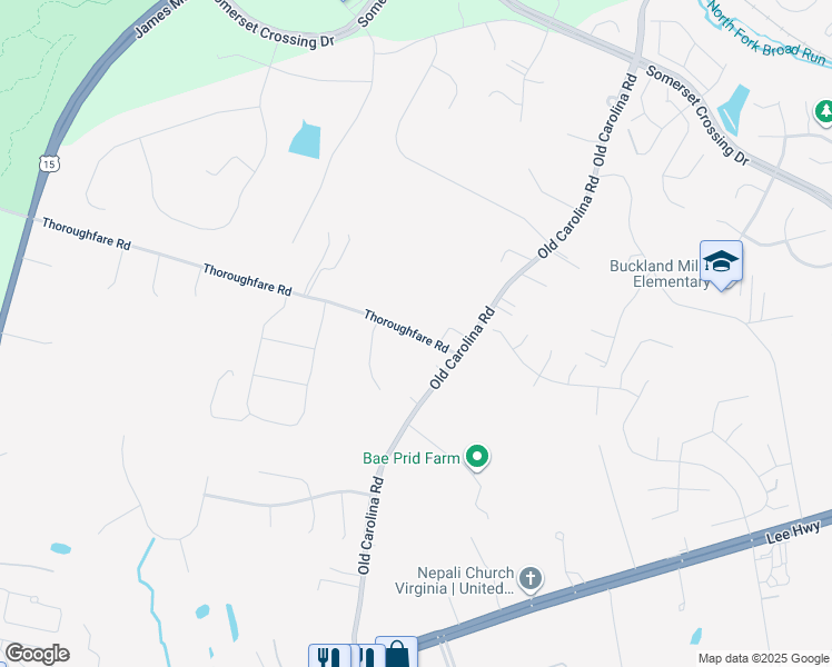 map of restaurants, bars, coffee shops, grocery stores, and more near 15302 Thoroughfare Road in Gainesville