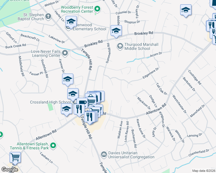 map of restaurants, bars, coffee shops, grocery stores, and more near 4905 Wickham Drive in Temple Hills