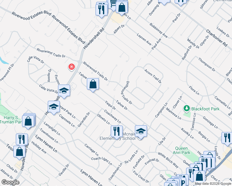 map of restaurants, bars, coffee shops, grocery stores, and more near 1972 Driftwood Trails Drive in Florissant