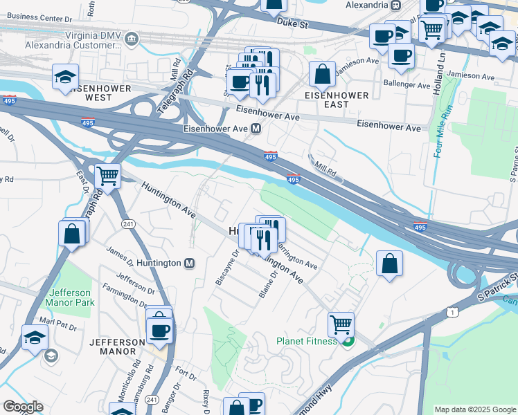 map of restaurants, bars, coffee shops, grocery stores, and more near 2258 Arlington Terrace in Alexandria