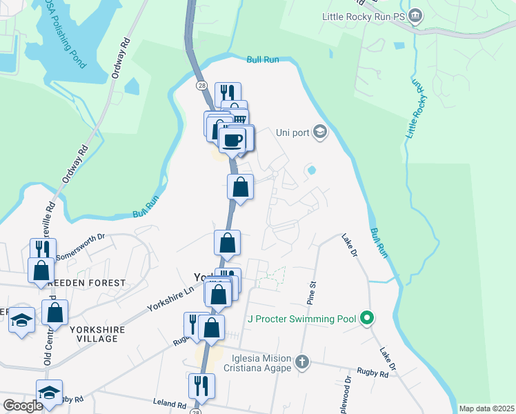 map of restaurants, bars, coffee shops, grocery stores, and more near 8235 Orchard Bridge Drive in Manassas