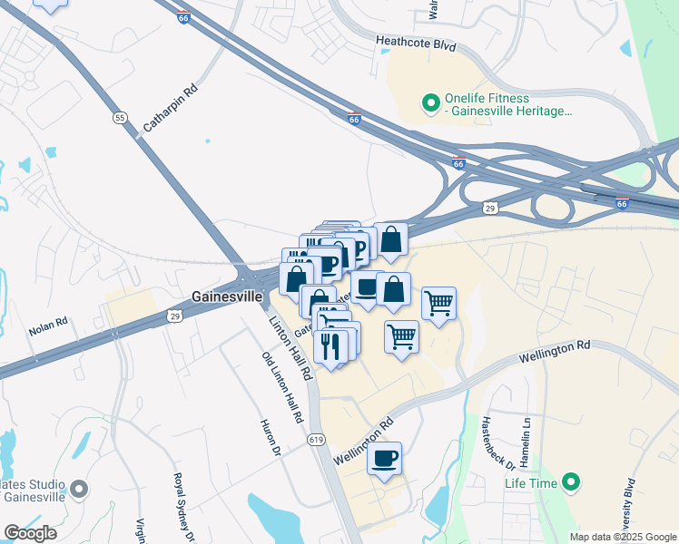 map of restaurants, bars, coffee shops, grocery stores, and more near 7332 Atlas Walk Way in Gainesville