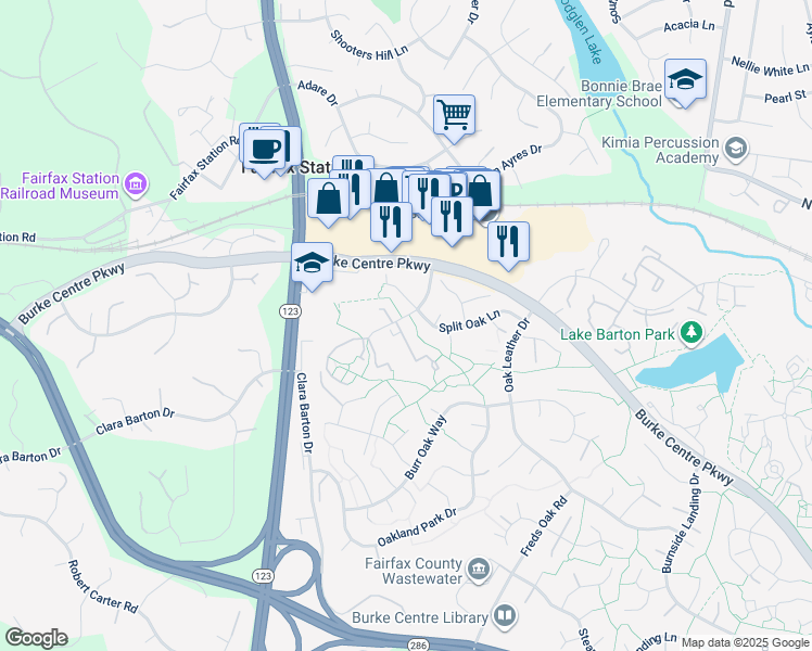 map of restaurants, bars, coffee shops, grocery stores, and more near 5805 Jacksons Oak Ct in Burke