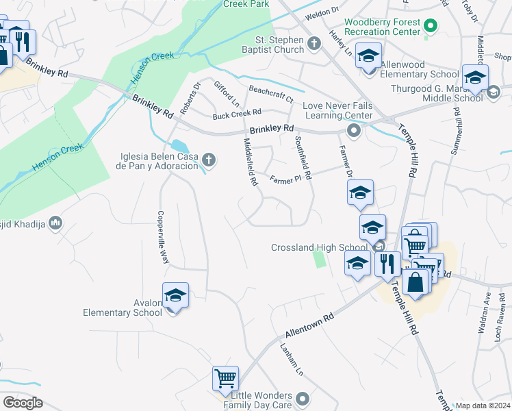 map of restaurants, bars, coffee shops, grocery stores, and more near 6803 Middlefield Road in Fort Washington