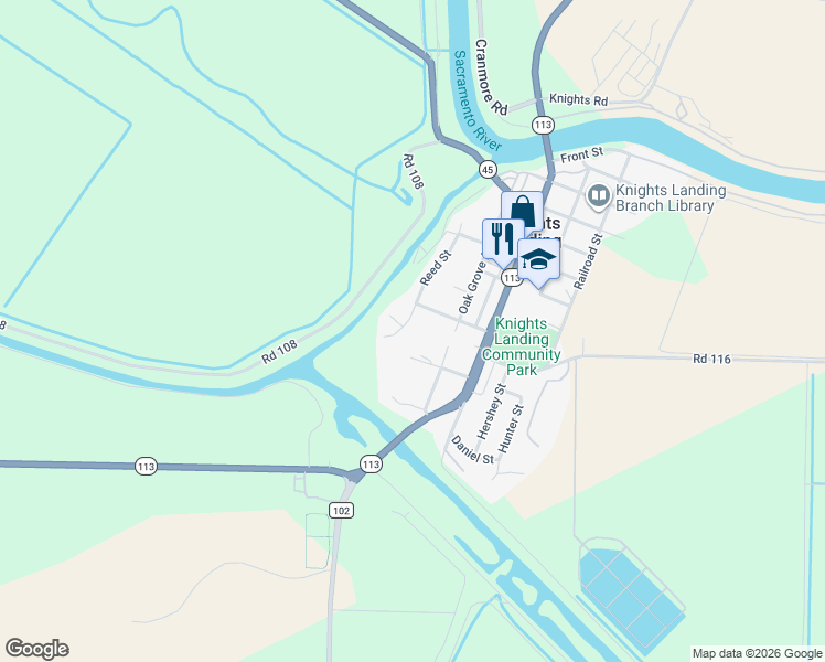 map of restaurants, bars, coffee shops, grocery stores, and more near 42032 Dixon Street in Knights Landing