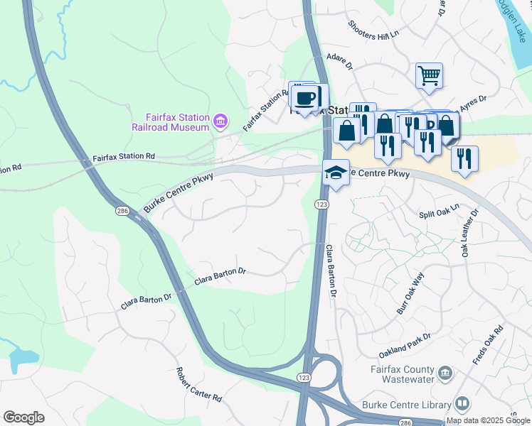 map of restaurants, bars, coffee shops, grocery stores, and more near 5913 Fairview Woods Drive in Fairfax Station