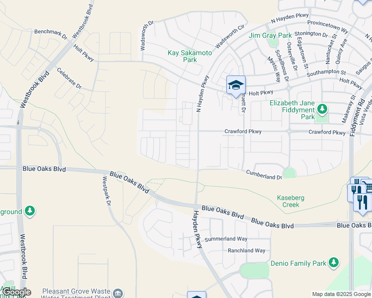 map of restaurants, bars, coffee shops, grocery stores, and more near 3000 Pruett Drive in Roseville