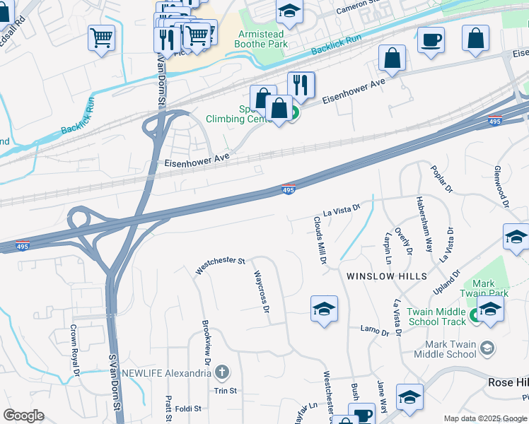map of restaurants, bars, coffee shops, grocery stores, and more near 5404 Oakwood Road in Alexandria
