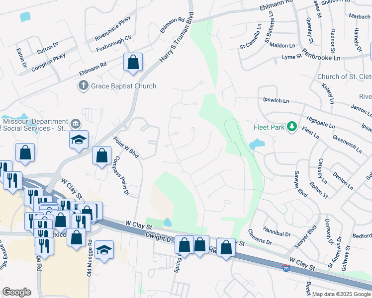 map of restaurants, bars, coffee shops, grocery stores, and more near 1060 Sandfort Farm Drive in Saint Charles