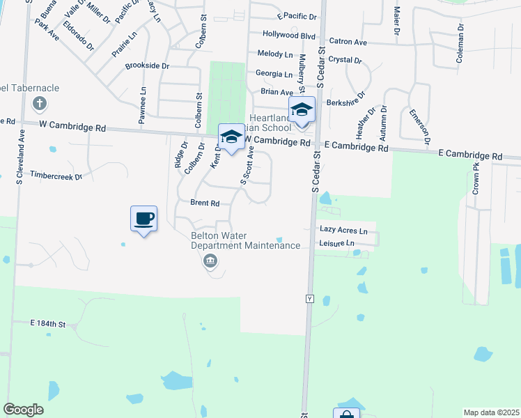map of restaurants, bars, coffee shops, grocery stores, and more near 140 Brentwood Drive in Belton