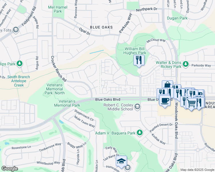 map of restaurants, bars, coffee shops, grocery stores, and more near 1697 Marseille Lane in Roseville