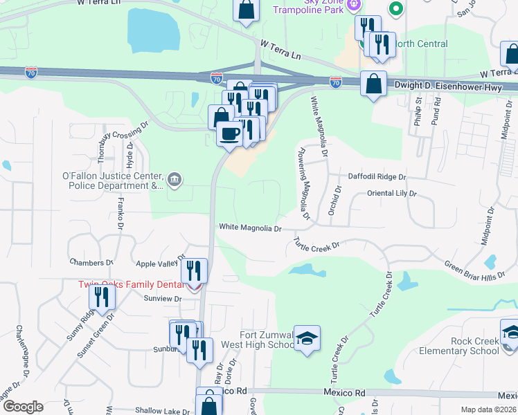 map of restaurants, bars, coffee shops, grocery stores, and more near 950 Bryan Road in O'Fallon