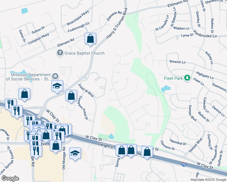 map of restaurants, bars, coffee shops, grocery stores, and more near 1060 Sandfort Farm Drive in Saint Charles