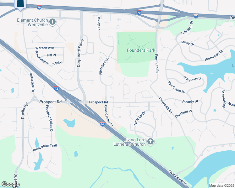 map of restaurants, bars, coffee shops, grocery stores, and more near 57 Woodlake Court in Lake Saint Louis