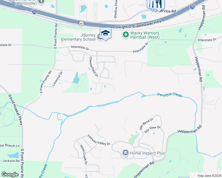 map of restaurants, bars, coffee shops, grocery stores, and more near 642 Fair Bluff Drive in Wentzville