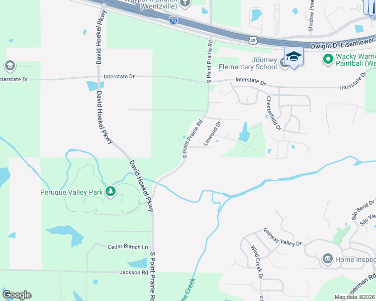 map of restaurants, bars, coffee shops, grocery stores, and more near 1190 South Point Prairie Road in Wentzville