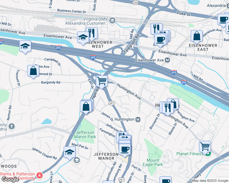map of restaurants, bars, coffee shops, grocery stores, and more near Kathryn Street in Alexandria
