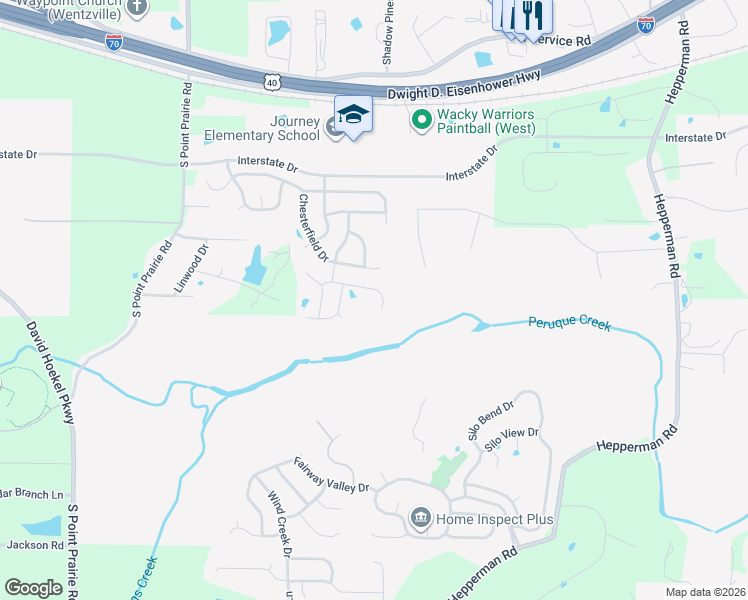 map of restaurants, bars, coffee shops, grocery stores, and more near 640 Fair Bluff Drive in Wentzville