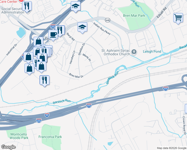 map of restaurants, bars, coffee shops, grocery stores, and more near 6315 Bren Mar Drive in Alexandria